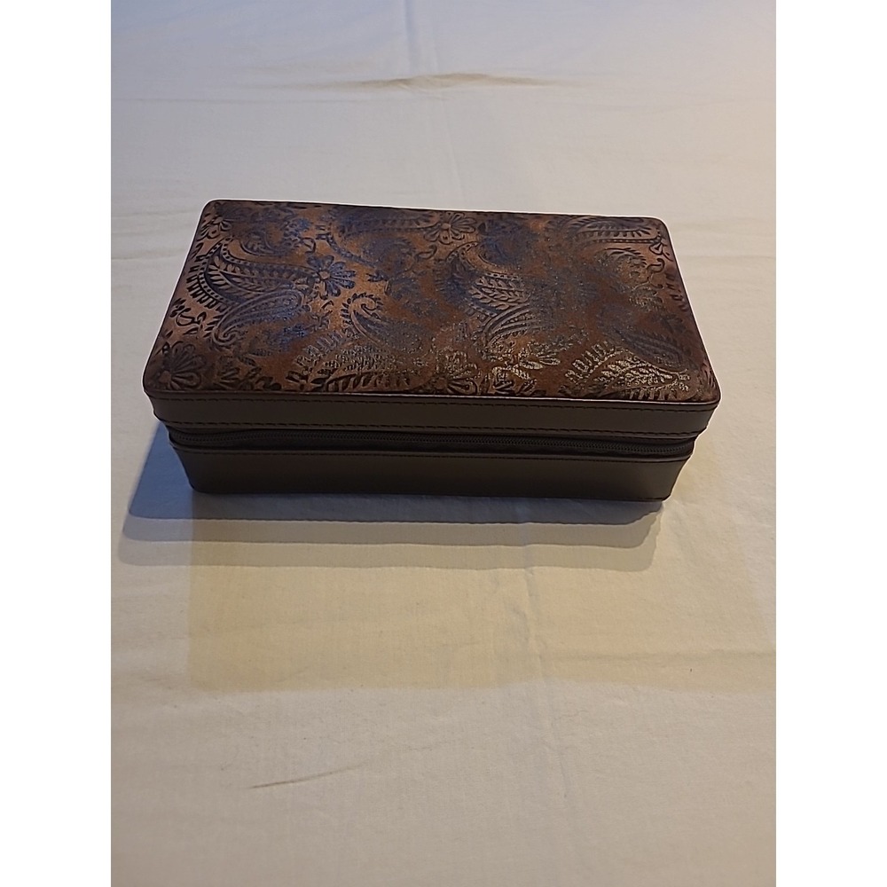 Tuscan Designs Brown Leather Fabric Travel Jewelry Case‎